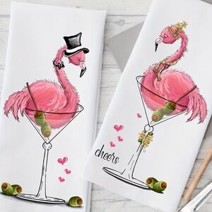 2pcs Flamingo martini soft Fingertip tea Towels, dish Towel bathroom or kitchen